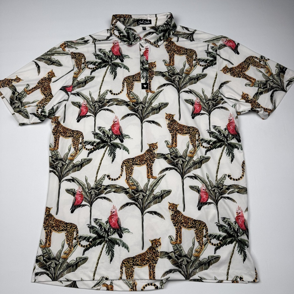 Bad Birdie Polo Shirt Mens 2XL Multicolor Cheetah Bird Golf Performance Stretch